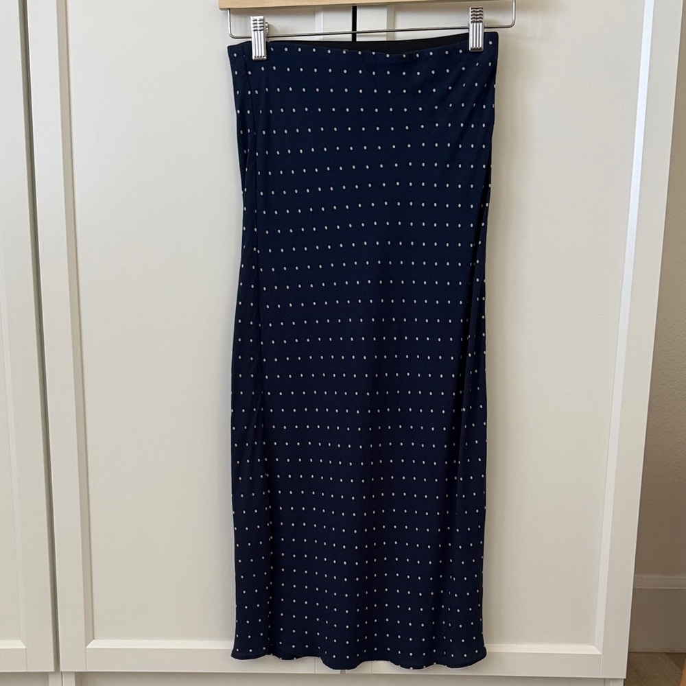 Madewell Navy Midi Skirt with White Polka Dots